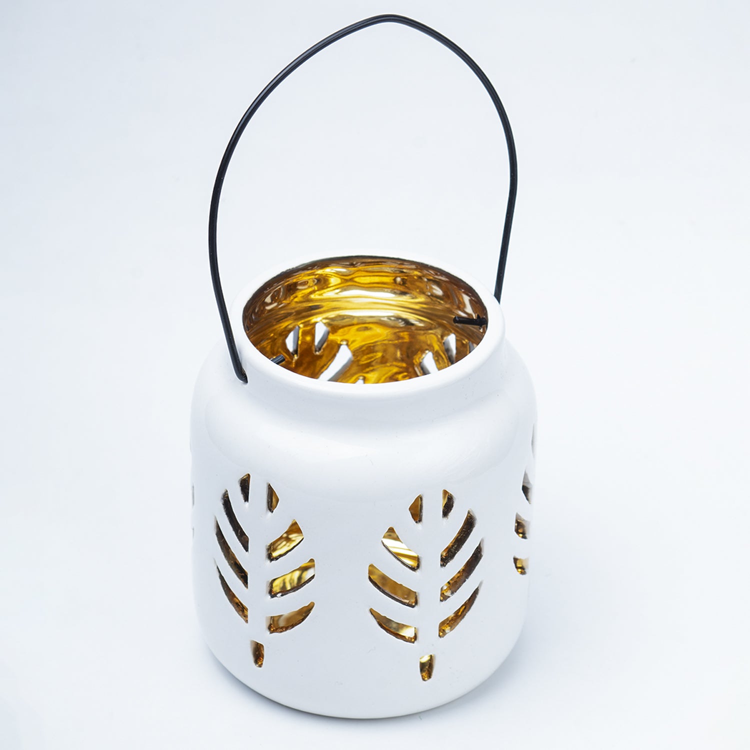 White Ceramic T-Lite Holder - Leafy Pattern, Candle Holder