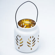 White Ceramic T-Lite Holder - Leafy Pattern, Candle Holder