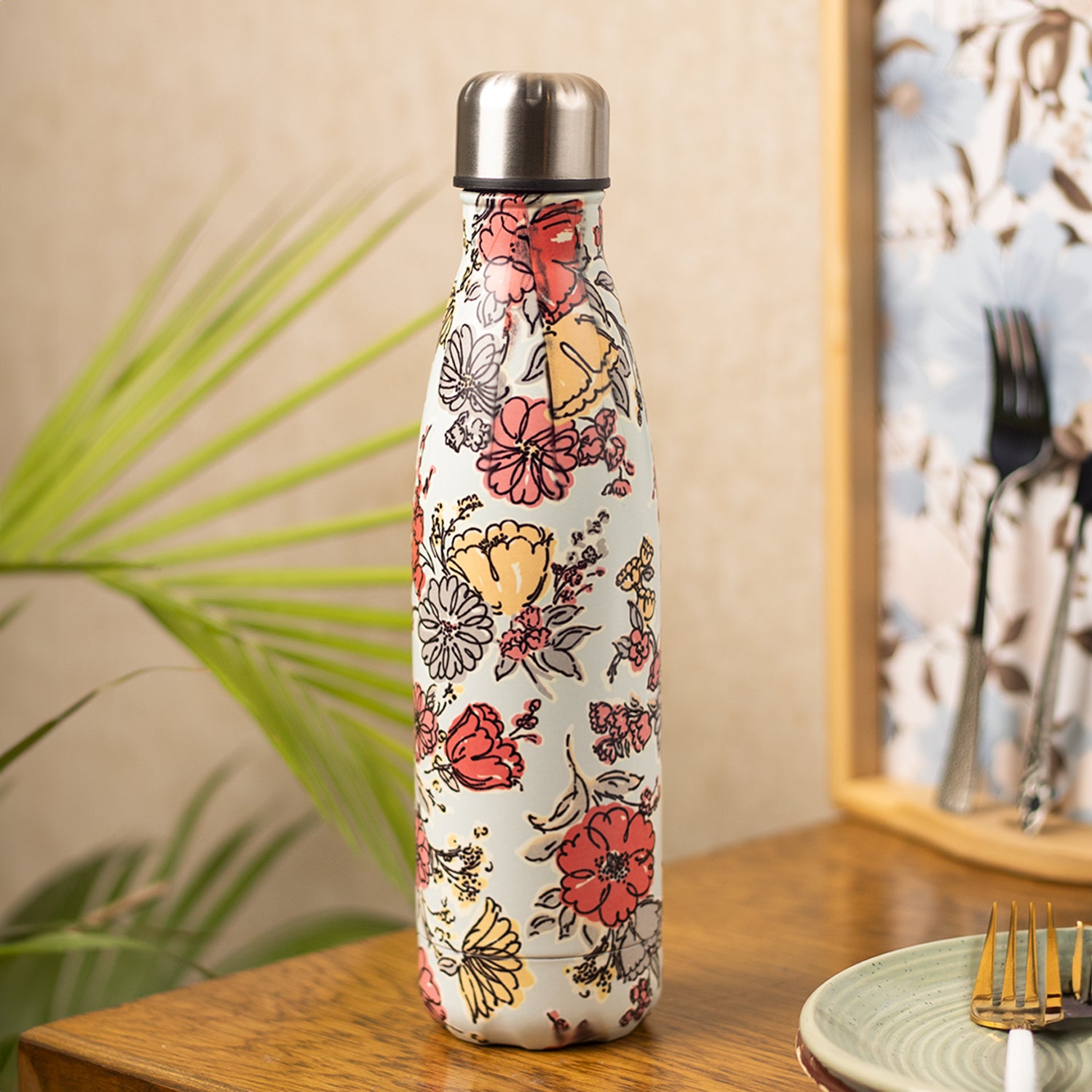 Floral Prints Stainless Steel Water Storage Bottle 500mL