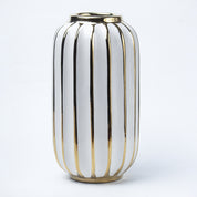 White Ceramic Vase - Ribbed Design, Flower Holder