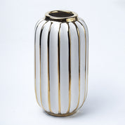 White Ceramic Vase - Ribbed Design, Flower Holder