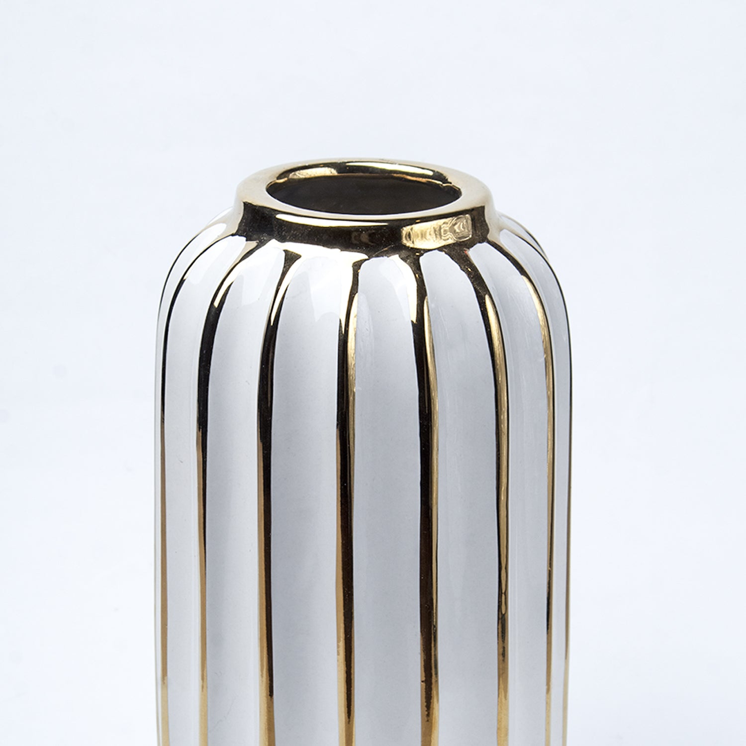 White Ceramic Vase - Ribbed Design, Flower Holder