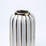White Ceramic Vase - Ribbed Design, Flower Holder