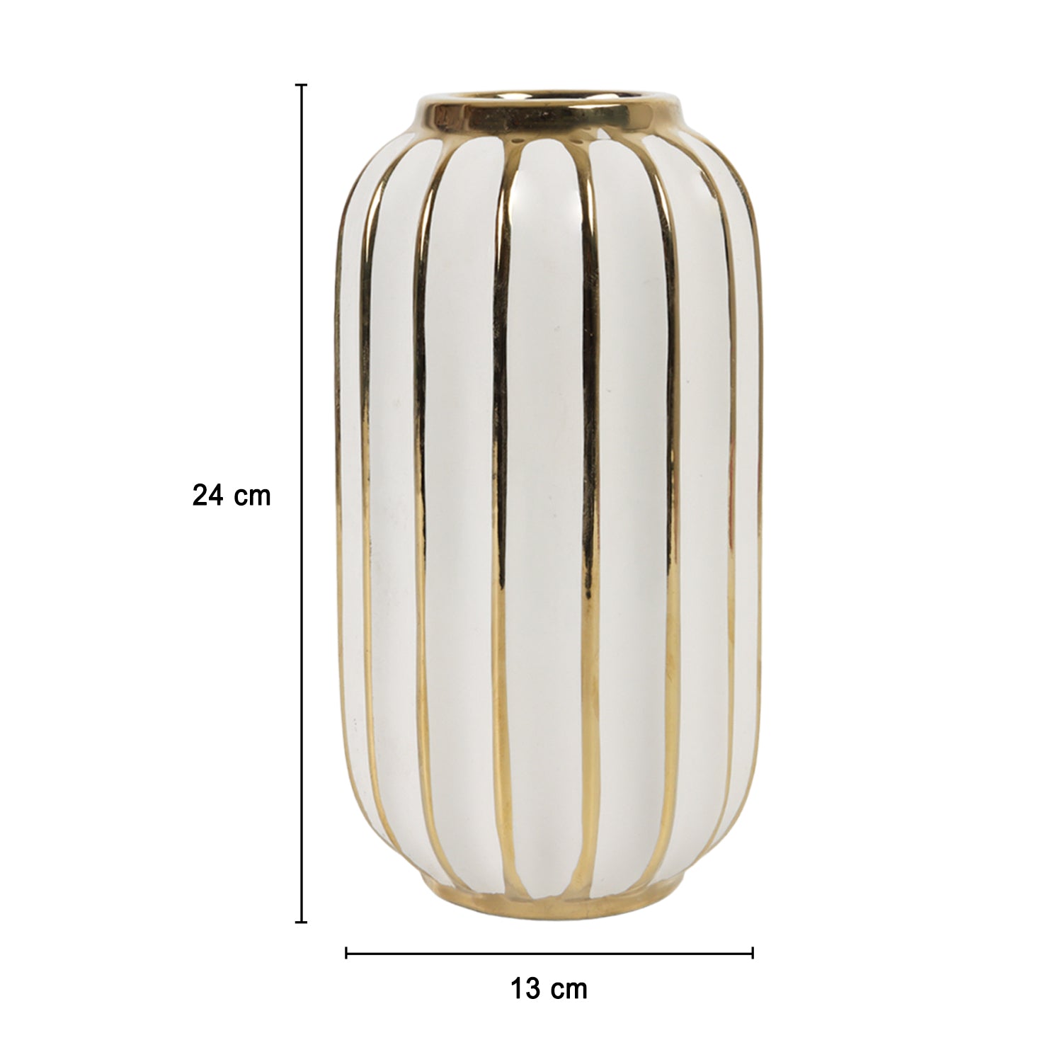 White Ceramic Vase - Ribbed Design, Flower Holder