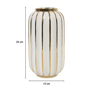 White Ceramic Vase - Ribbed Design, Flower Holder