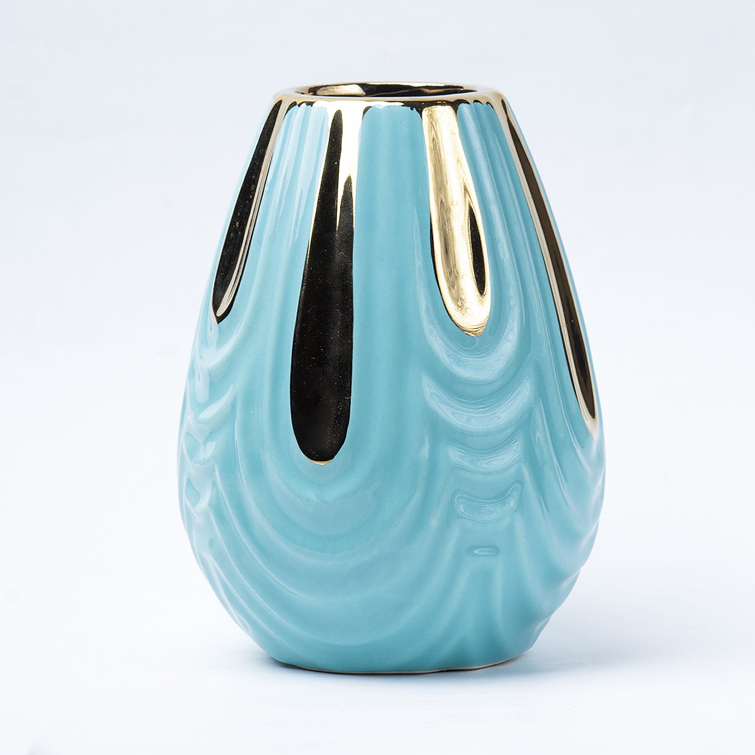Emrald Ceramic Vase - Ribbed Design, Flower Holder