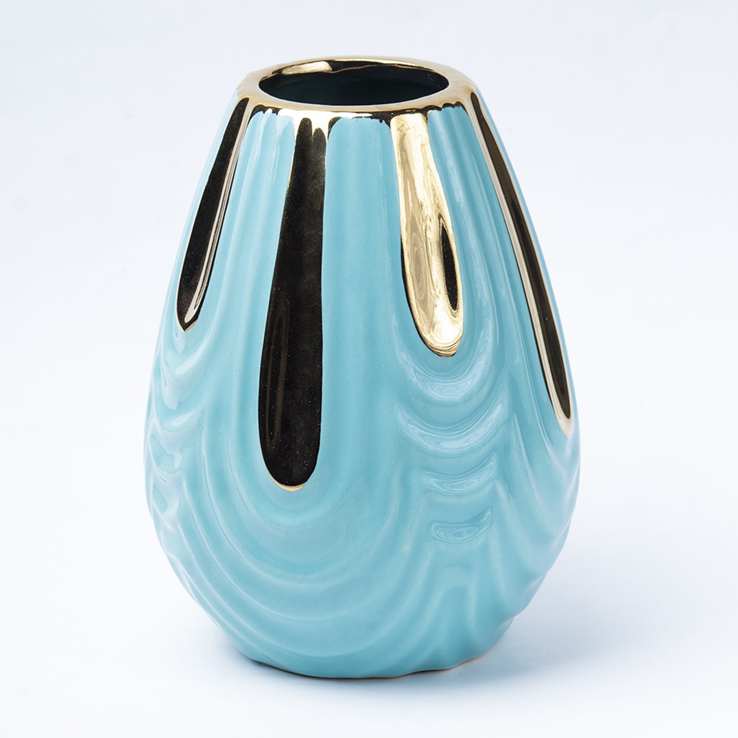Emrald Ceramic Vase - Ribbed Design, Flower Holder