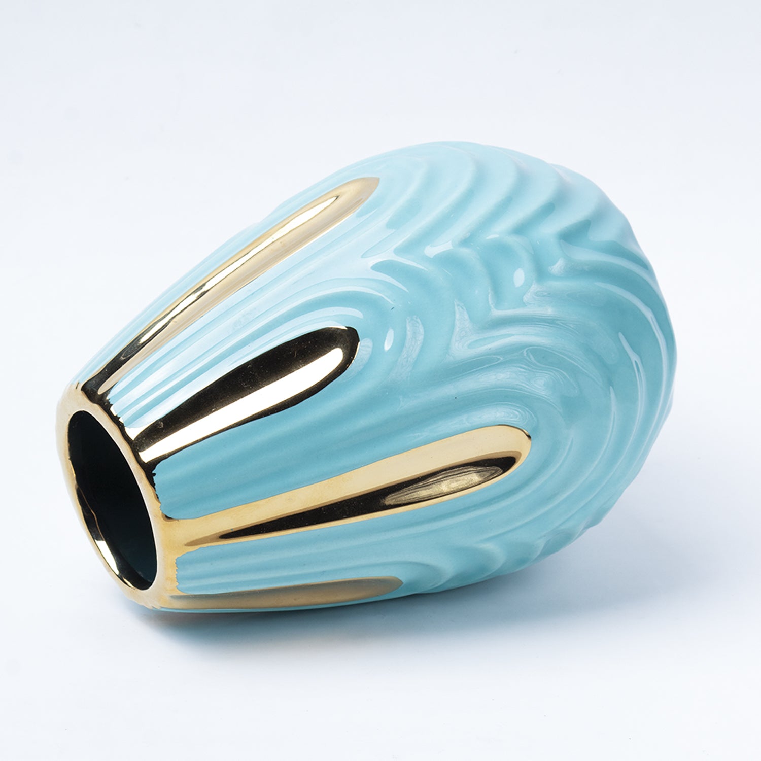 Emrald Ceramic Vase - Ribbed Design, Flower Holder