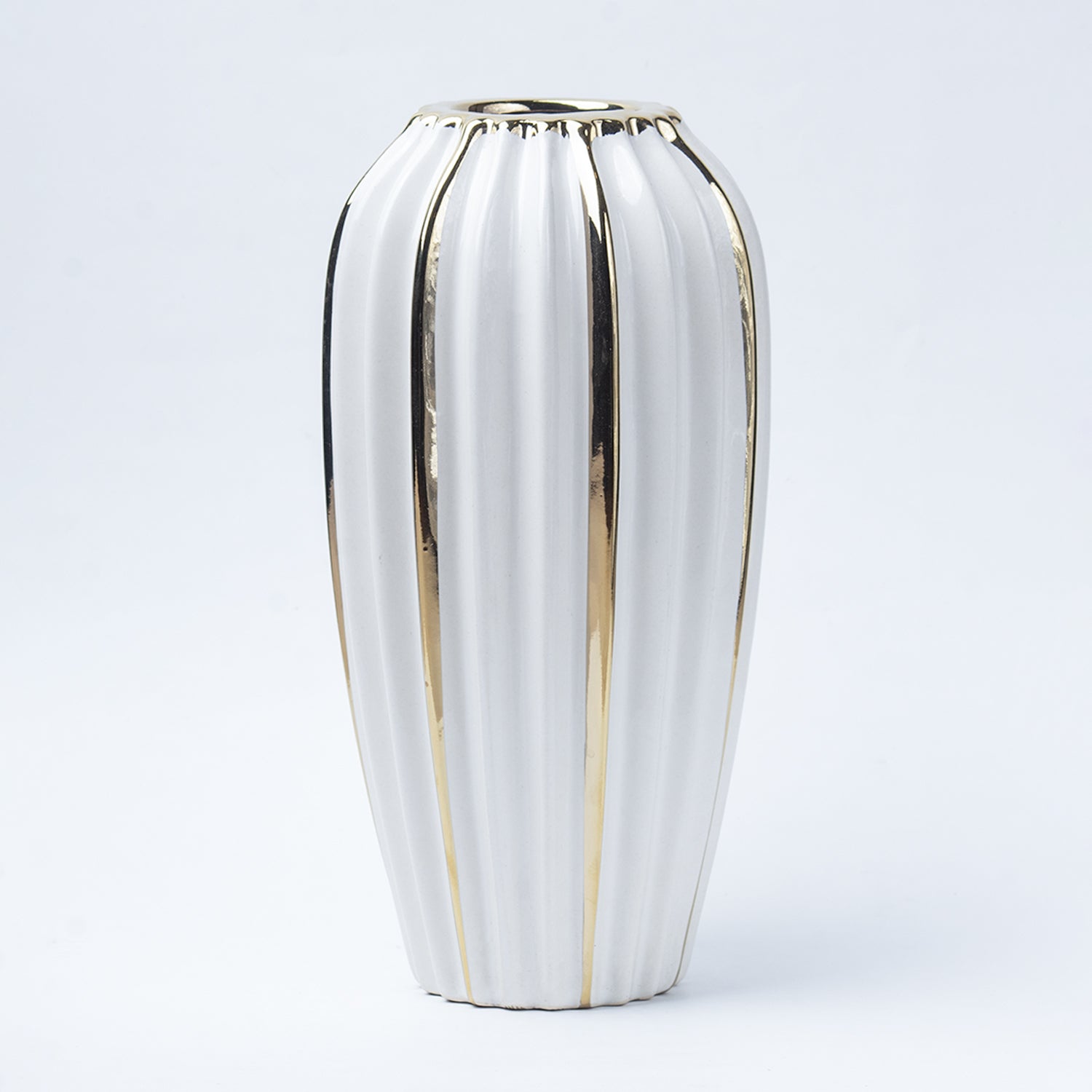 Grey Ceramic Vase - Ribbed Design, Flower Holder