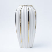 Grey Ceramic Vase - Ribbed Design, Flower Holder
