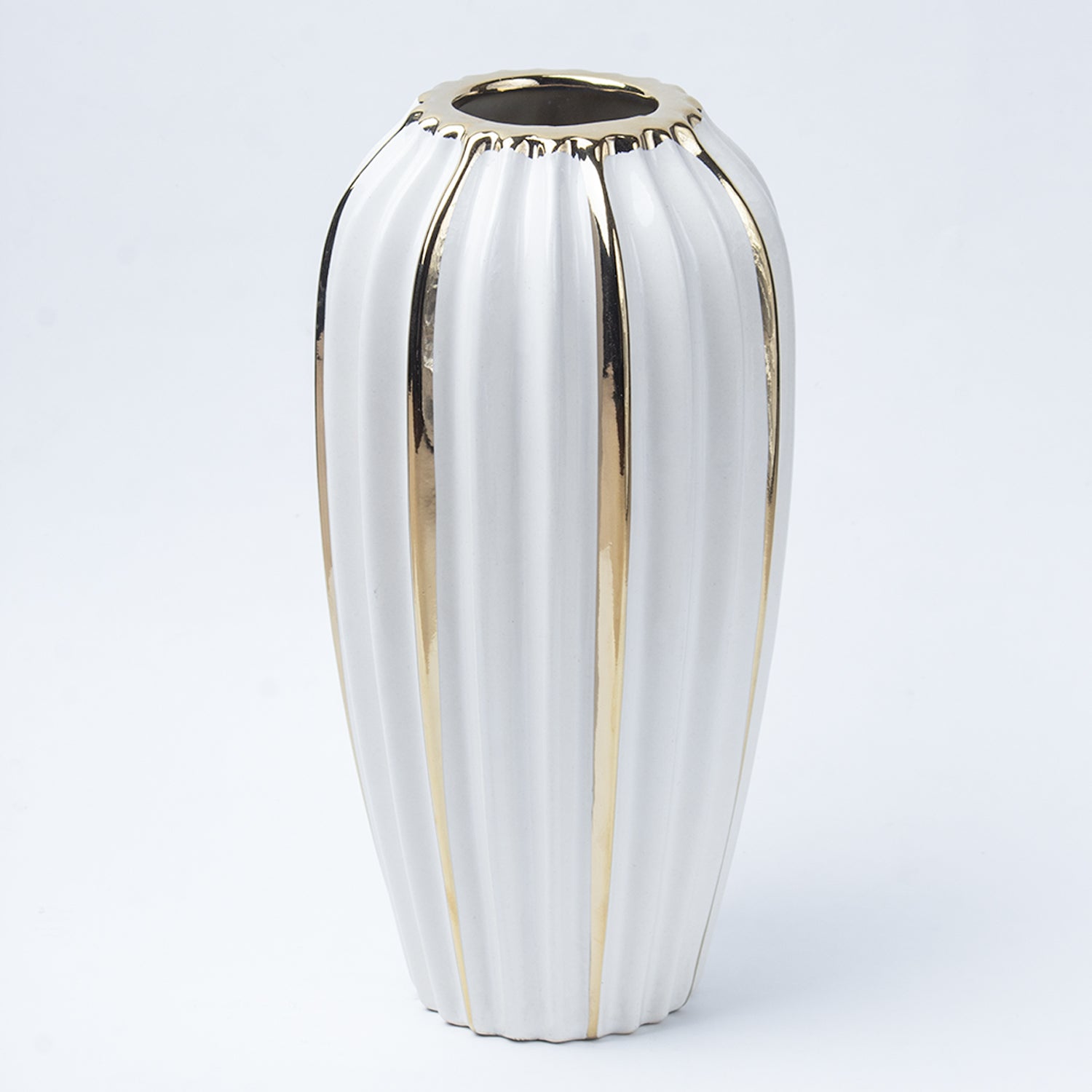 Grey Ceramic Vase - Ribbed Design, Flower Holder