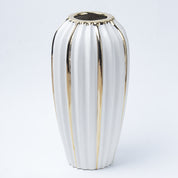 Grey Ceramic Vase - Ribbed Design, Flower Holder