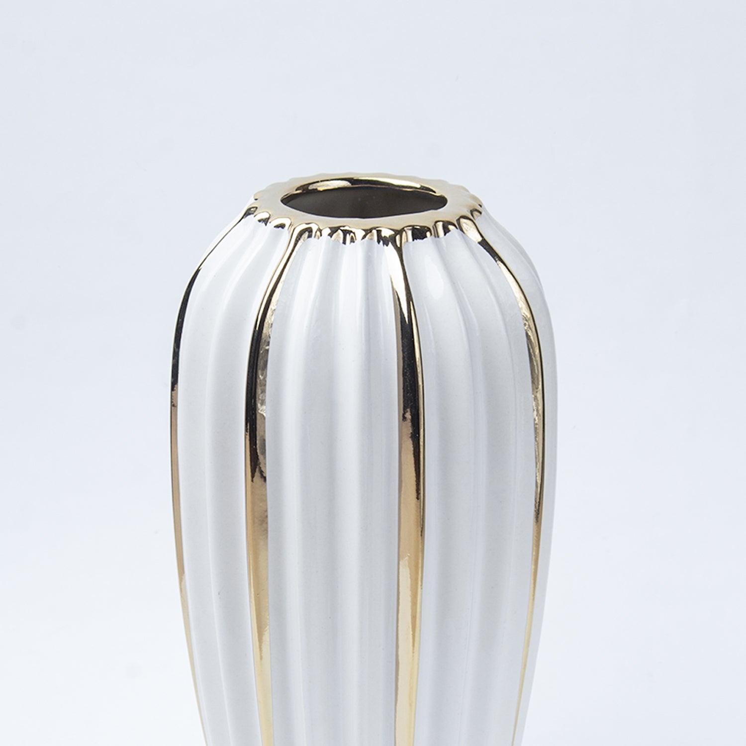 Grey Ceramic Vase - Ribbed Design, Flower Holder
