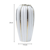 Grey Ceramic Vase - Ribbed Design, Flower Holder