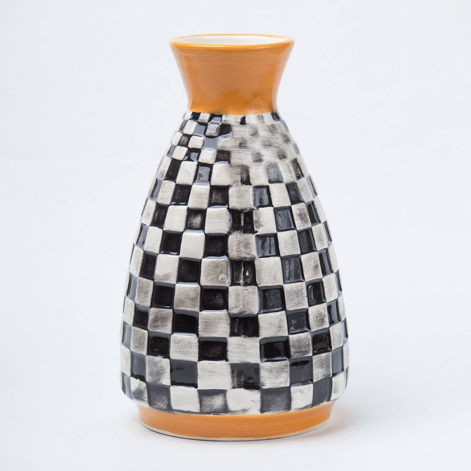 Black & White Ceramic Curvy Vase - Checks, Flower Holder