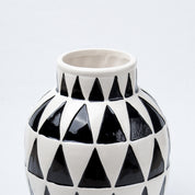 Black & White Ceramic Curvy Vase - Triangular Checks, Flower Holder