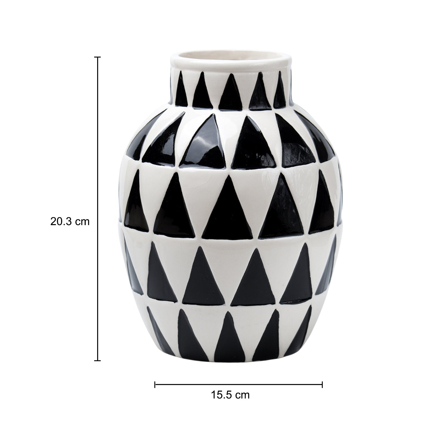 Black & White Ceramic Curvy Vase - Triangular Checks, Flower Holder