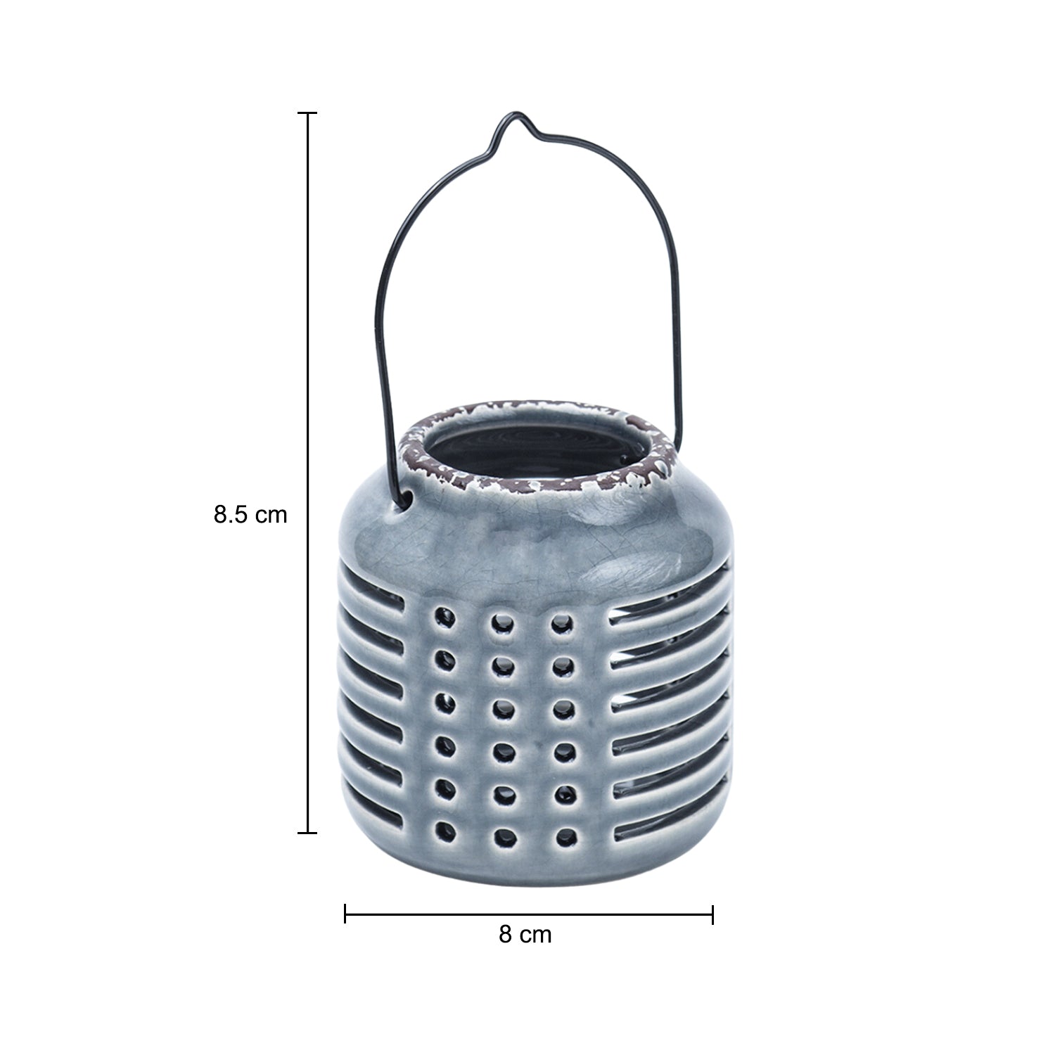 Blue Ceramic T-Lite Holder - Slotted Pattern, Flower Holder