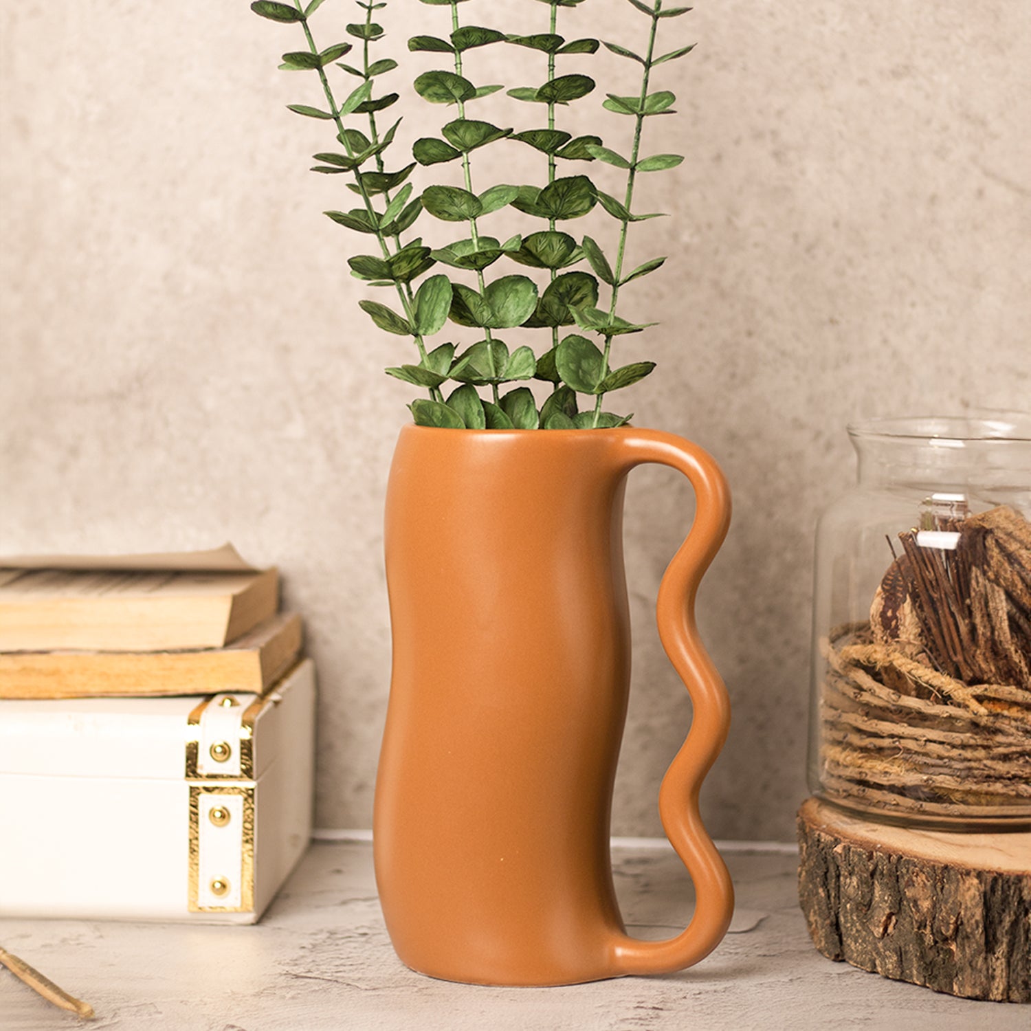 Brown Ceramic Curvy Vase - Curvy, Flower Holder