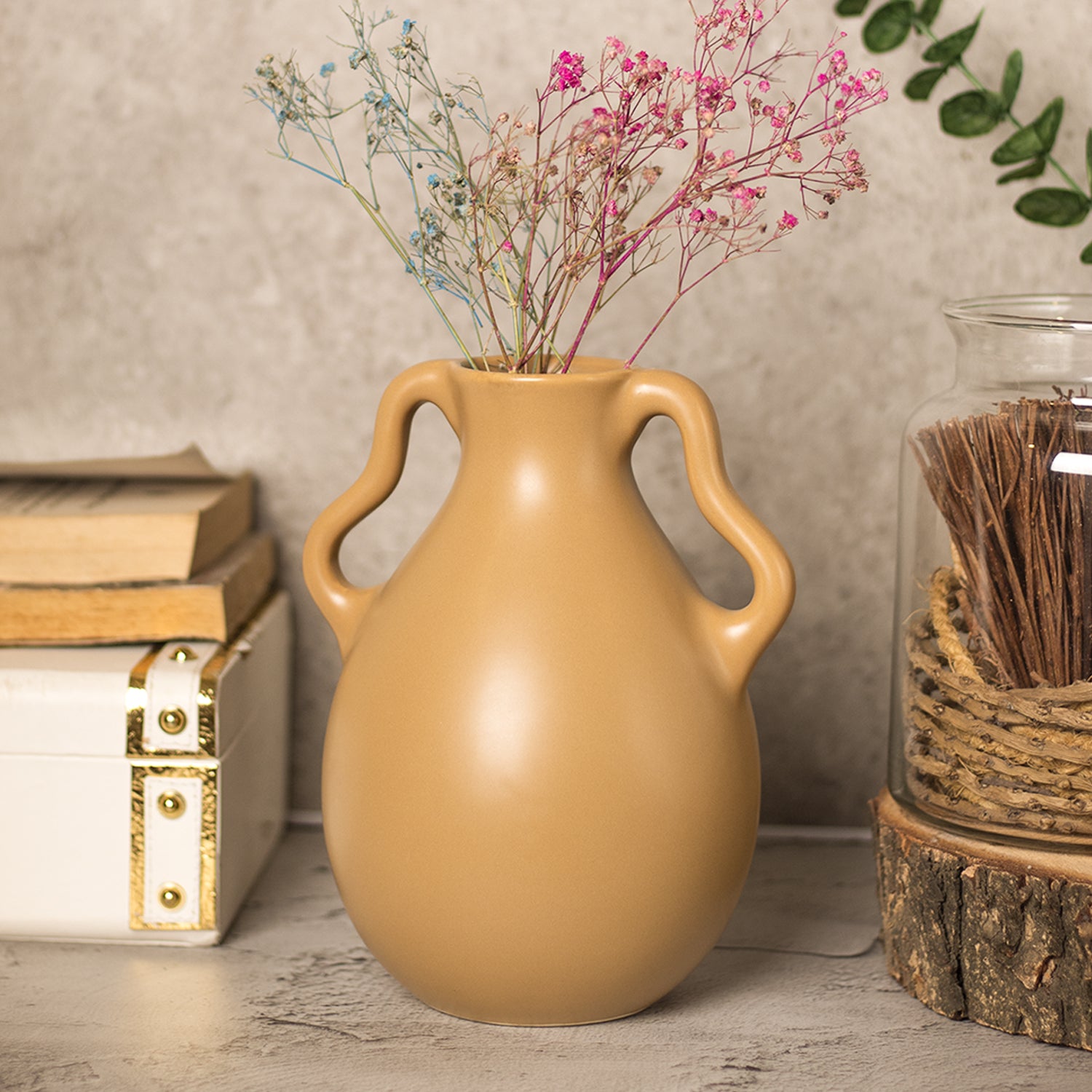 Brown Ceramic Curvy Vase - Curvy, Flower Holder