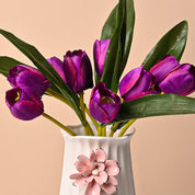 Off White Ceramic Vase - Engraved Floral Pattern, Flower Holder