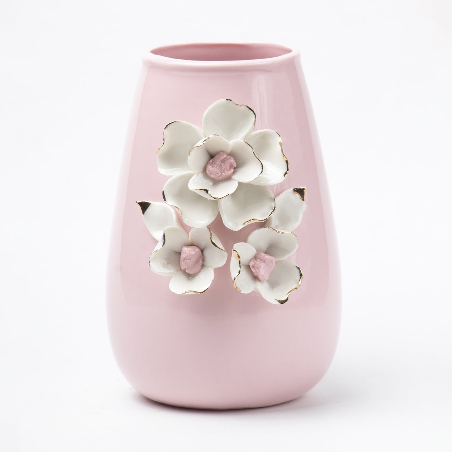 Pink Ceramic Vase - Engraved Floral & Ribbed Pattern, Flower Holder