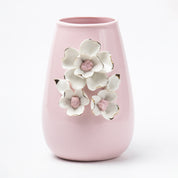 Pink Ceramic Vase - Engraved Floral & Ribbed Pattern, Flower Holder