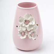 Pink Ceramic Vase - Engraved Floral & Ribbed Pattern, Flower Holder