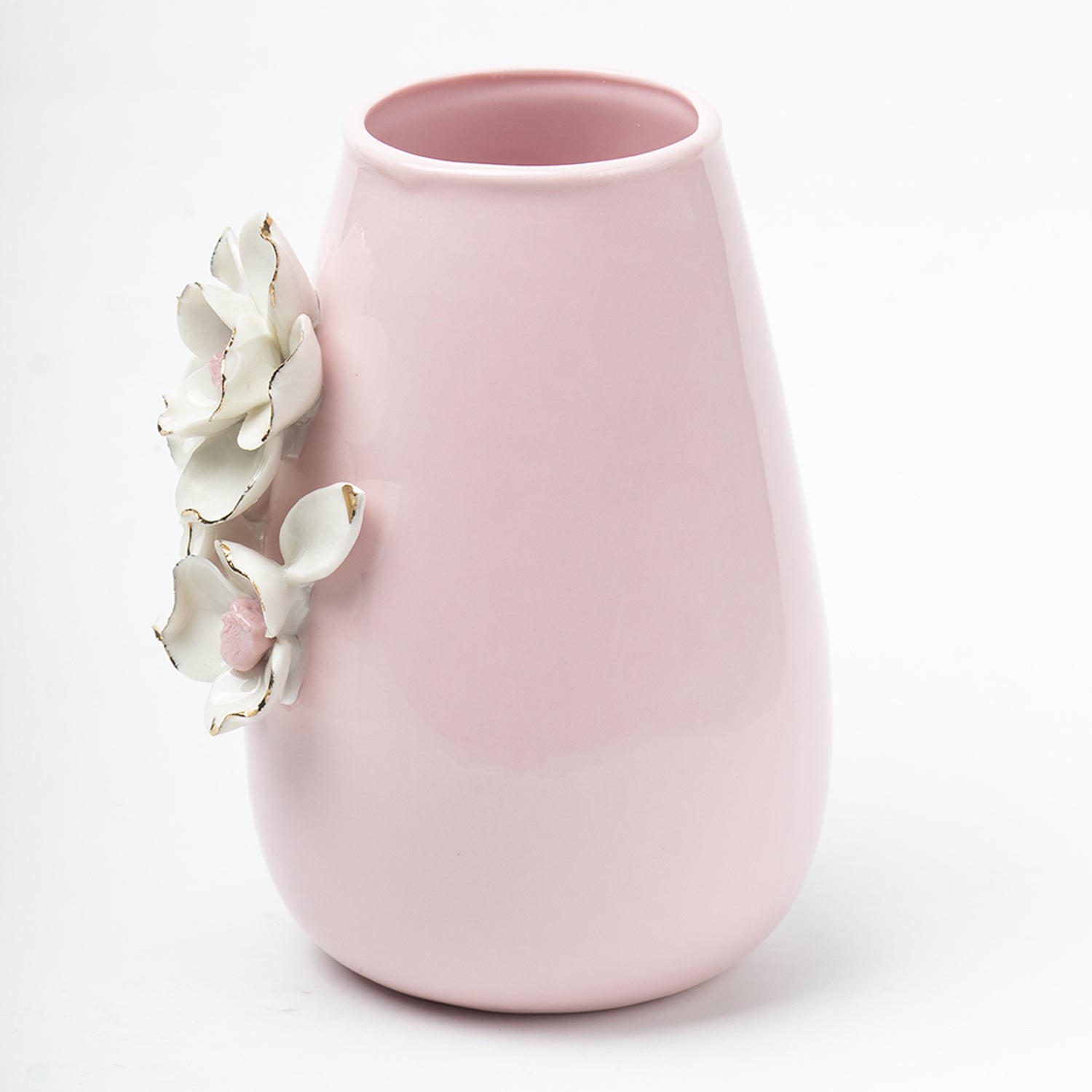 Pink Ceramic Vase - Engraved Floral & Ribbed Pattern, Flower Holder