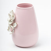 Pink Ceramic Vase - Engraved Floral & Ribbed Pattern, Flower Holder