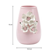 Pink Ceramic Vase - Engraved Floral & Ribbed Pattern, Flower Holder