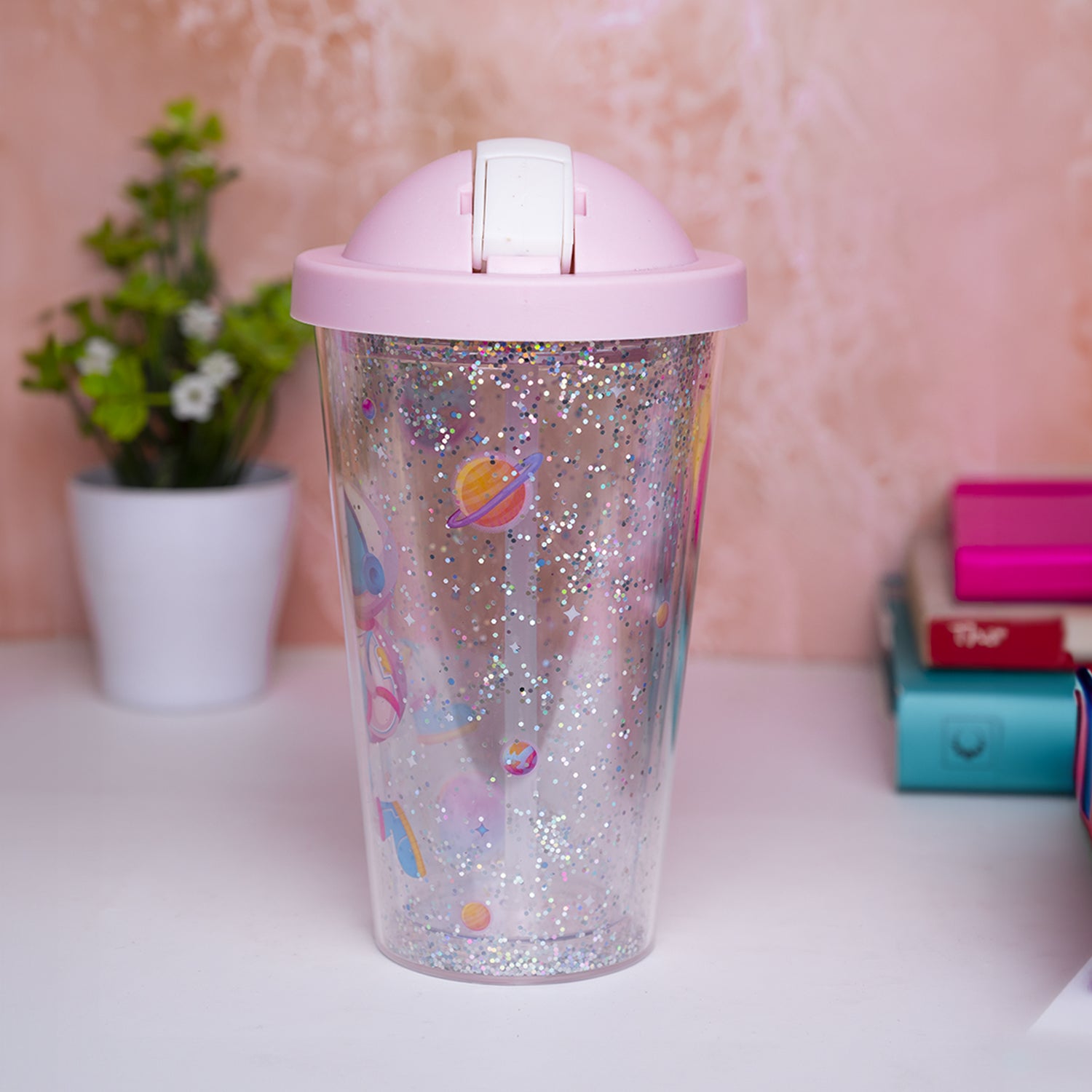 Reuseable Tumbler Sipper Cup With Lid - Pink, 450mL