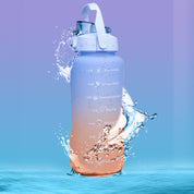 Motivational Sipper Water Bottle with Time & Level Marker, Blue Orange, 2 Liter
