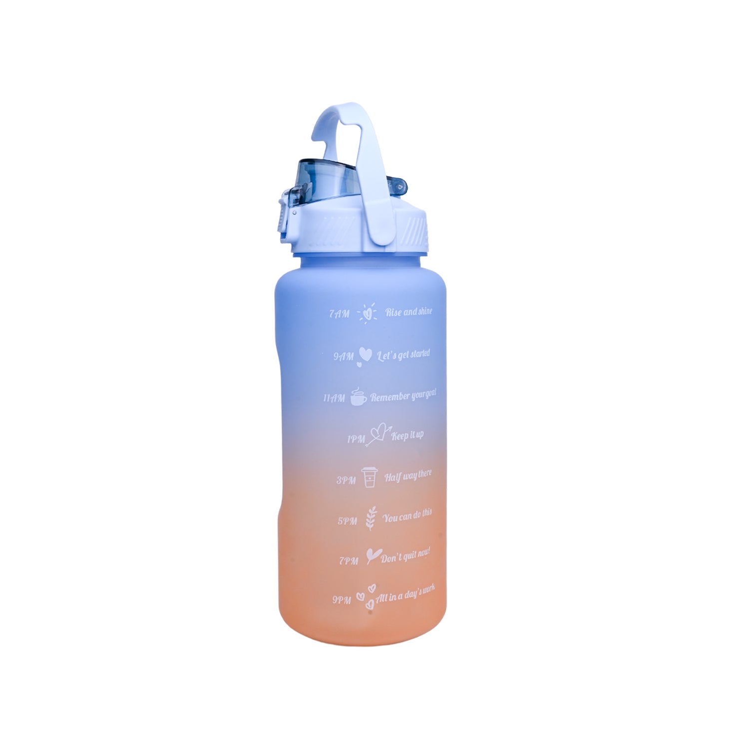 Motivational Sipper Water Bottle with Time & Level Marker, Blue Orange, 2 Liter