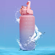 Motivational Sipper Water Bottle with Time & Level Marker, Pink Blue, 2 Liter