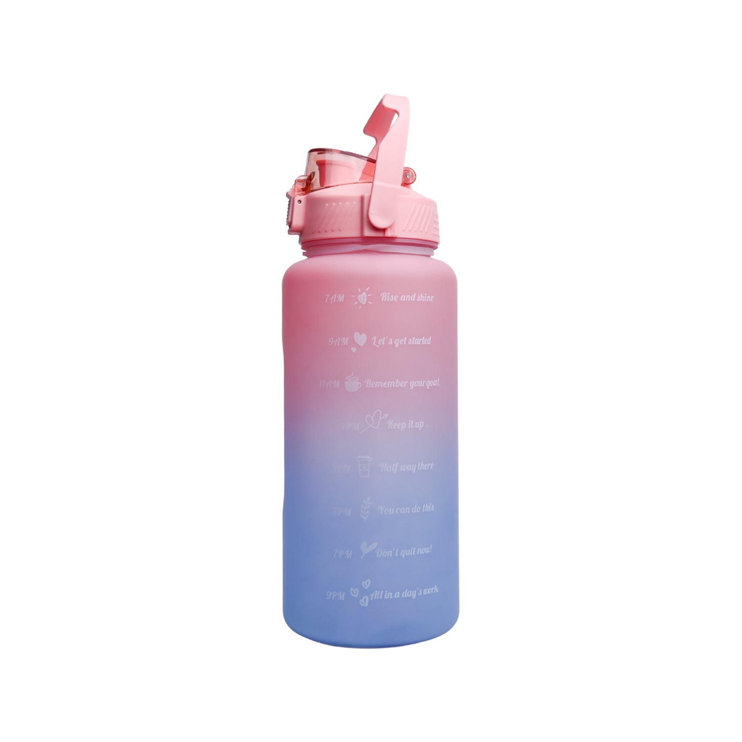 Motivational Sipper Water Bottle with Time & Level Marker, Pink Blue, 2 Liter