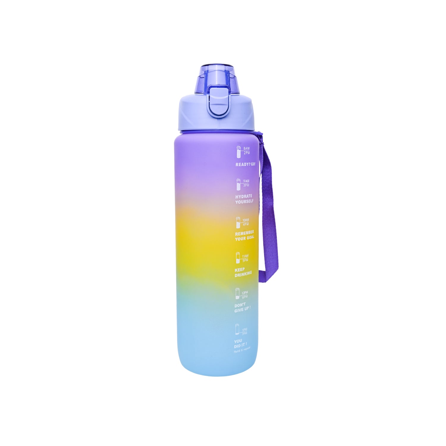 Motivational Sipper Travel Water Bottle, Purple-Yellow-Blue, 1 Liter