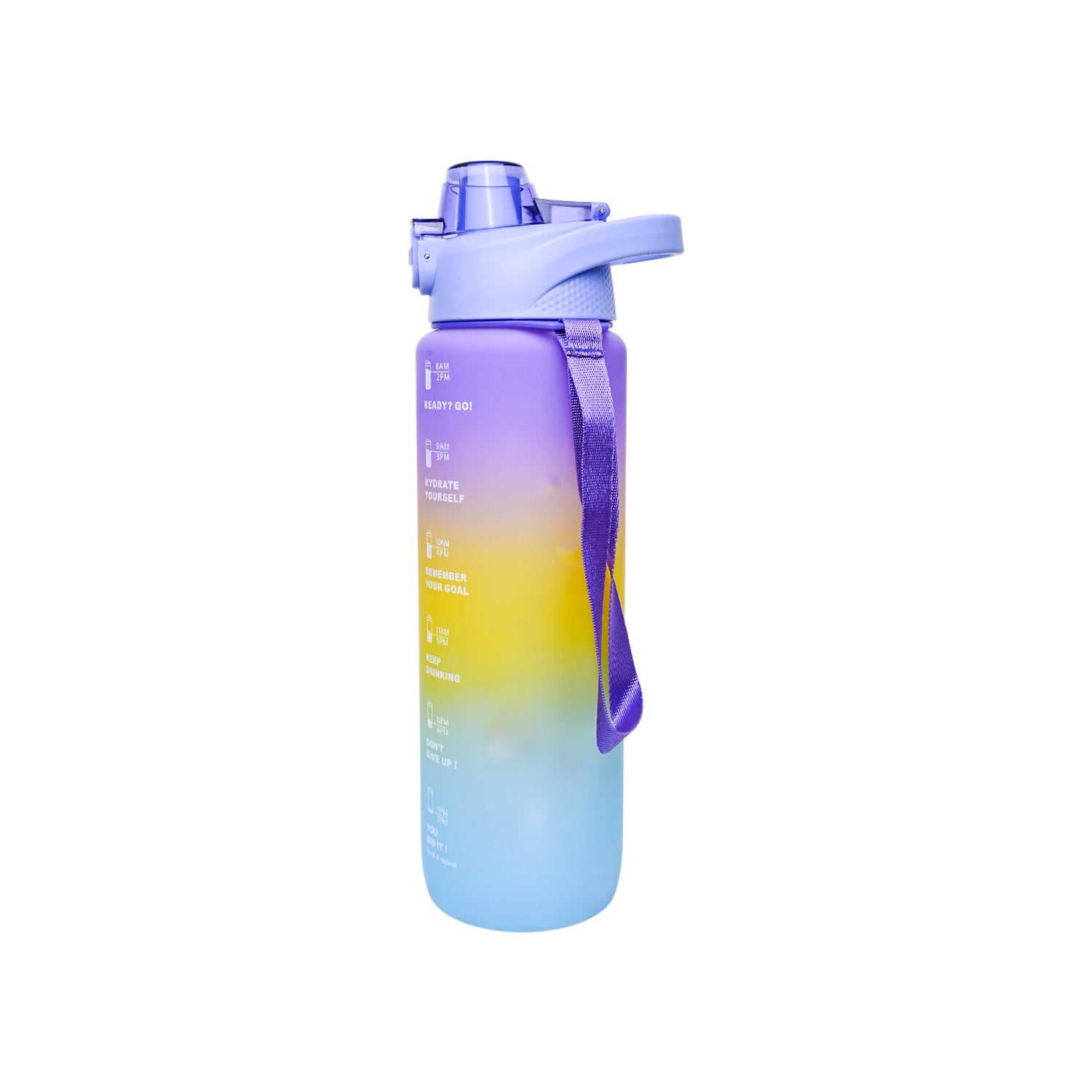 Motivational Sipper Travel Water Bottle, Purple-Yellow-Blue, 1 Liter