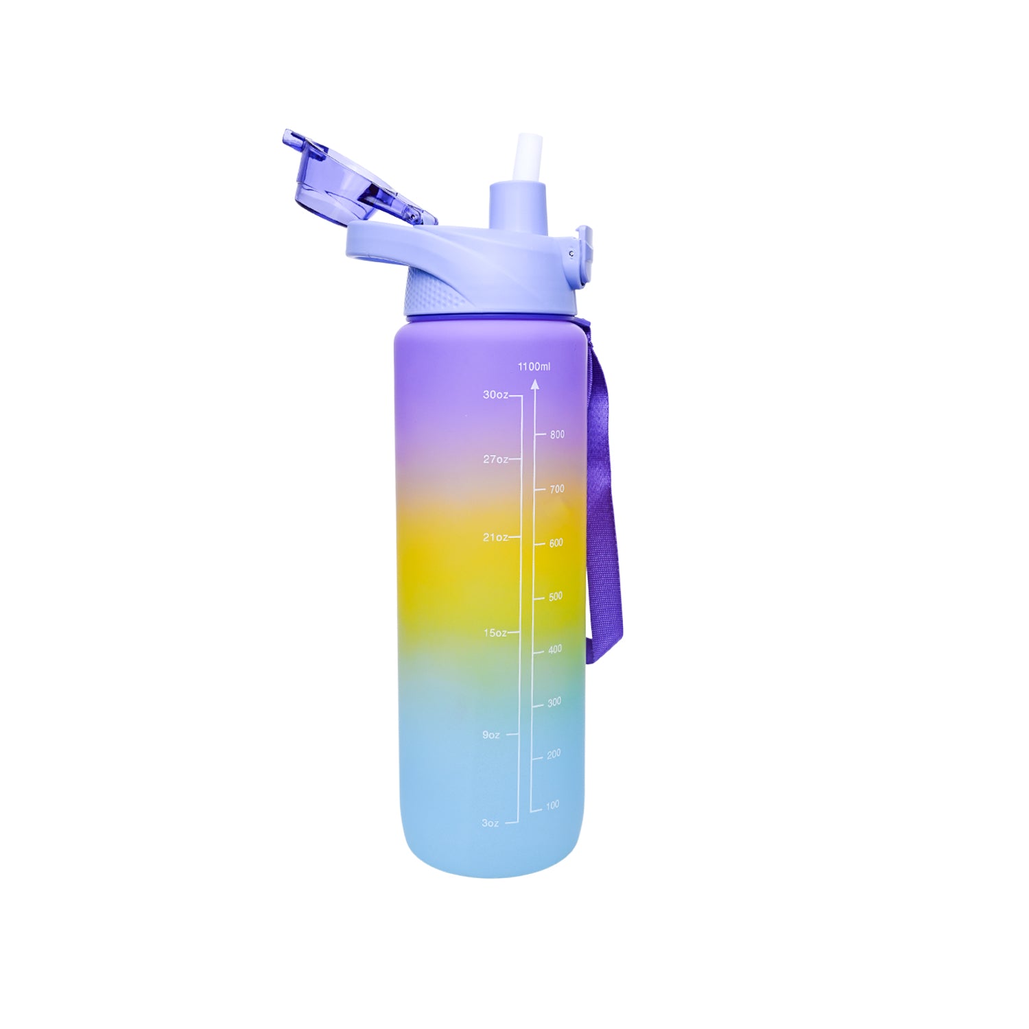 Motivational Sipper Travel Water Bottle, Purple-Yellow-Blue, 1 Liter