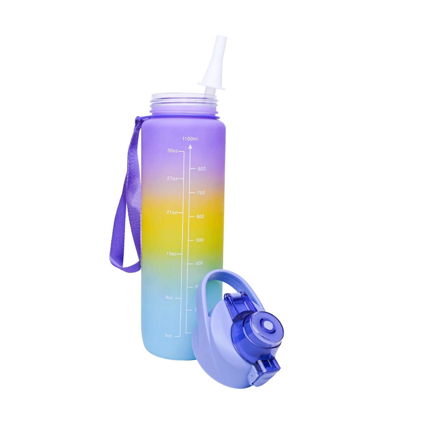 Motivational Sipper Travel Water Bottle, Purple-Yellow-Blue, 1 Liter