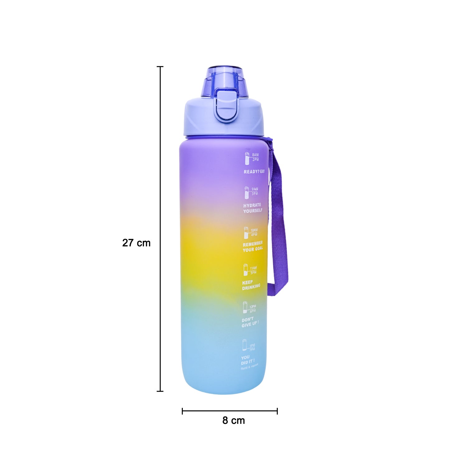Motivational Sipper Travel Water Bottle, Purple-Yellow-Blue, 1 Liter