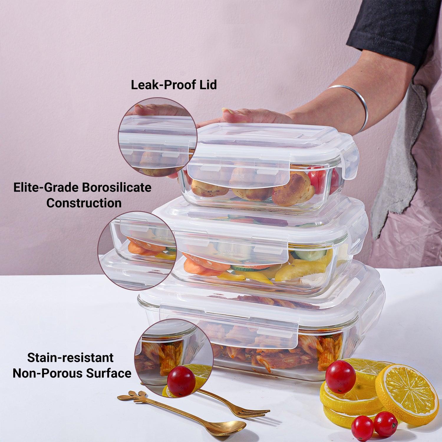 Borosilicate Food Containers (Pack of 3 - 370ml, 640ml & 1040ml)