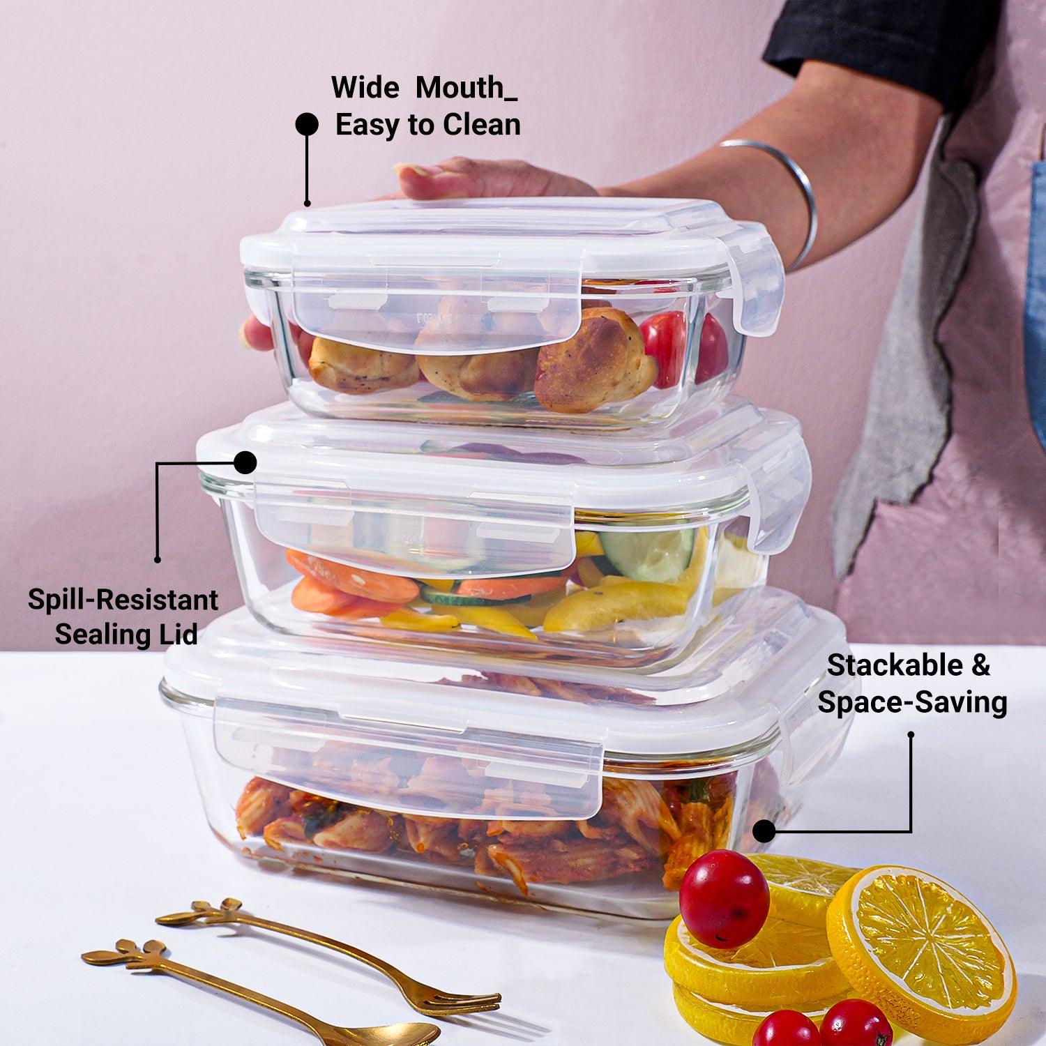 Borosilicate Food Containers (Pack of 370ml, 640ml 1040ml)