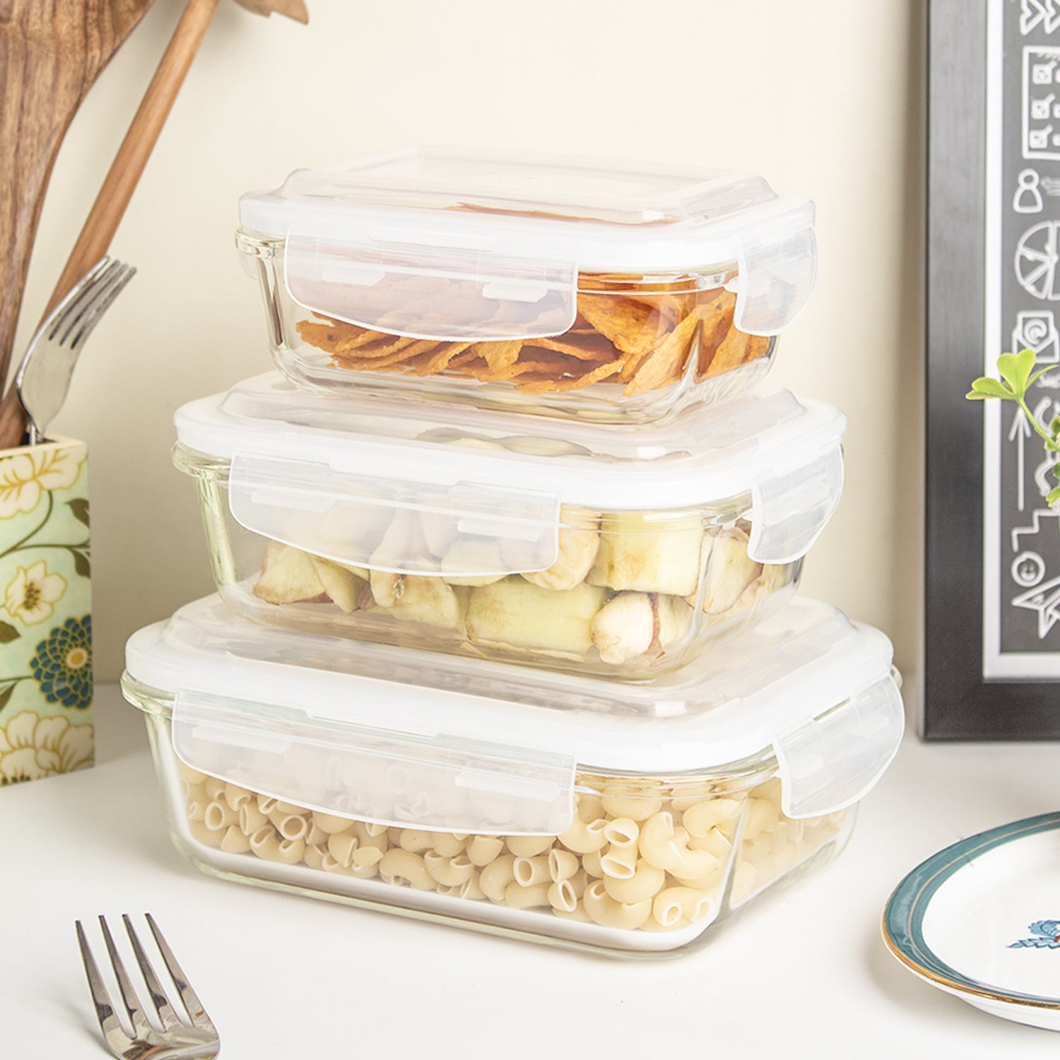 Borosilicate Food Containers (Pack of 3 - 370ml, 640ml & 1040ml)