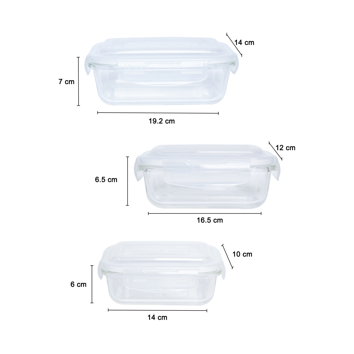 Borosilicate Food Containers (Pack of 3 - 370ml, 640ml & 1040ml)