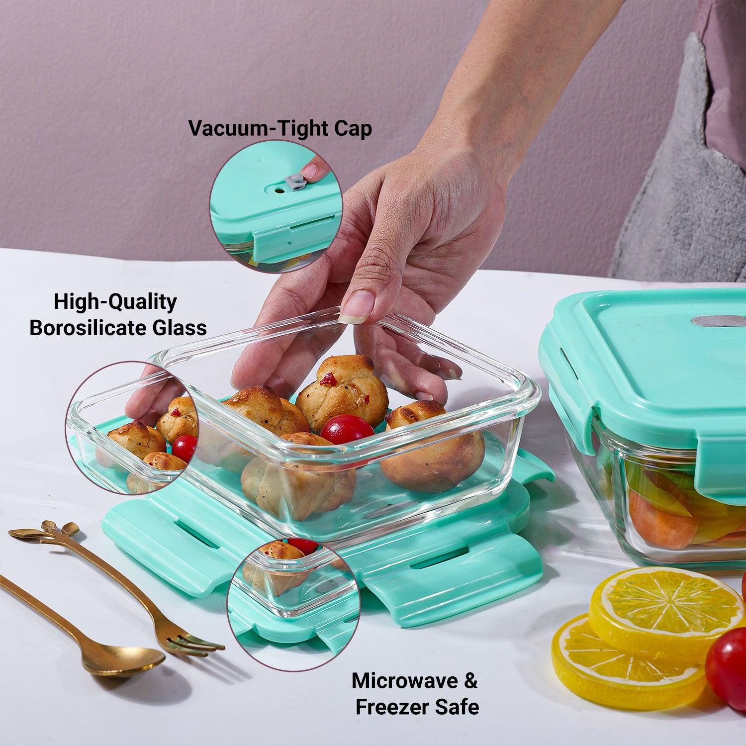Borosilicate Food Containers (Pack of 2 - 340ml & 570ml) Green Lid
