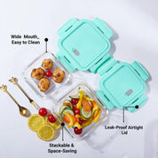 Borosilicate Food Containers (Pack of 2 - 340ml & 570ml) Green Lid
