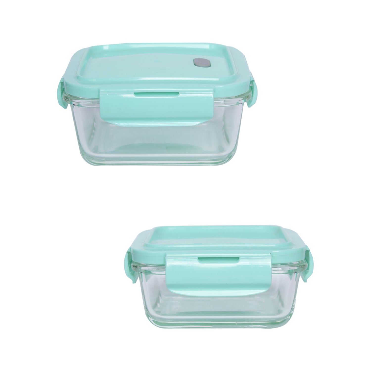 Borosilicate Food Containers (Pack of 2 - 340ml & 570ml) Green Lid
