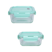 Borosilicate Food Containers (Pack of 2 - 340ml & 570ml) Green Lid