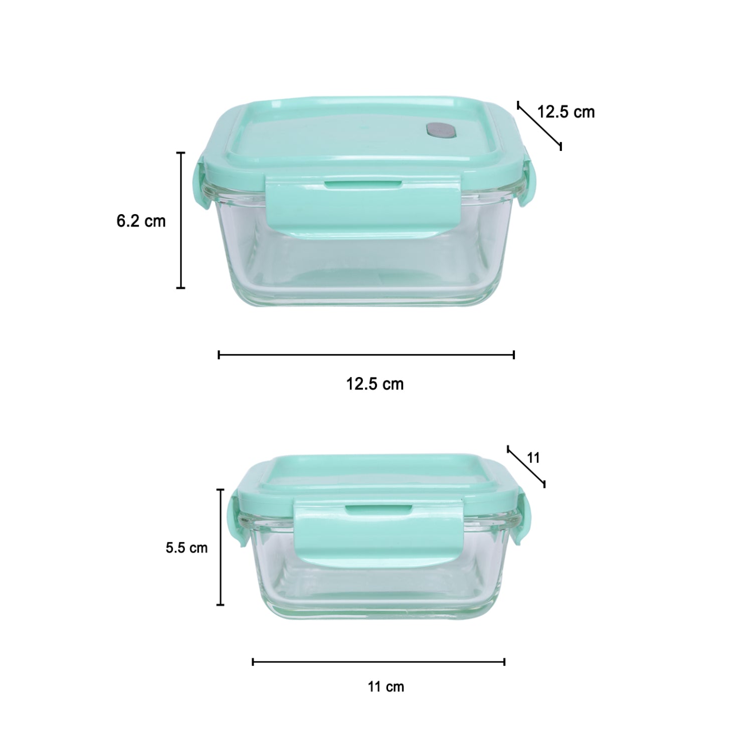 Borosilicate Food Containers (Pack of 2 - 340ml & 570ml) Green Lid